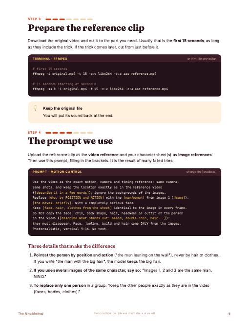 Guide page: Steps 3 and 4, the clip and the prompt